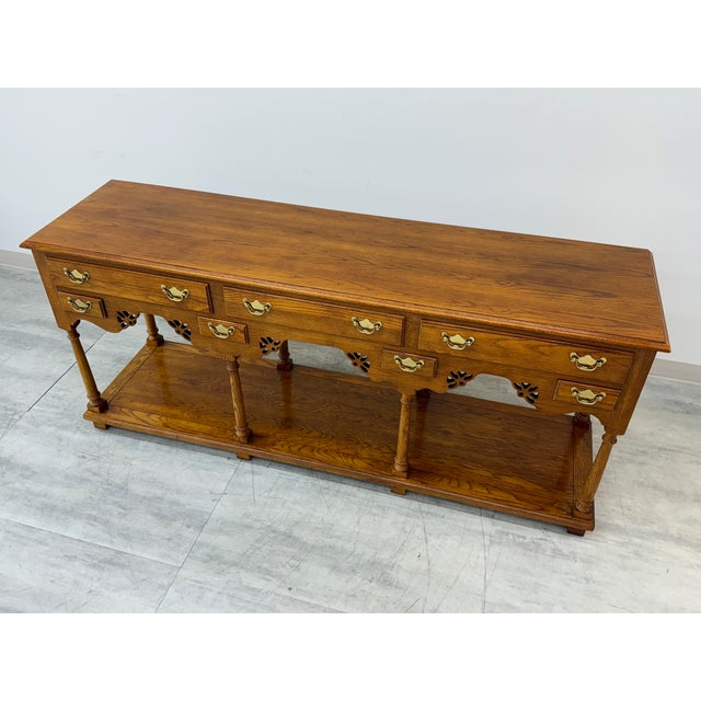 Late 20th Century Hickory Furniture Co Oak Welsh Sideboard / Credenza / Buffet For Sale - Image 11 of 14