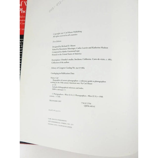 Biographies of Western Photographers 1840-1900 by Carl Mautz. Published by Carl Mautz Nevada City California, 1997. Red...