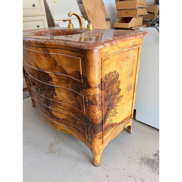 Wood 2001 Custom Evans & Brown Hand-Painted Bombé Vanity For Sale - Image 7 of 7