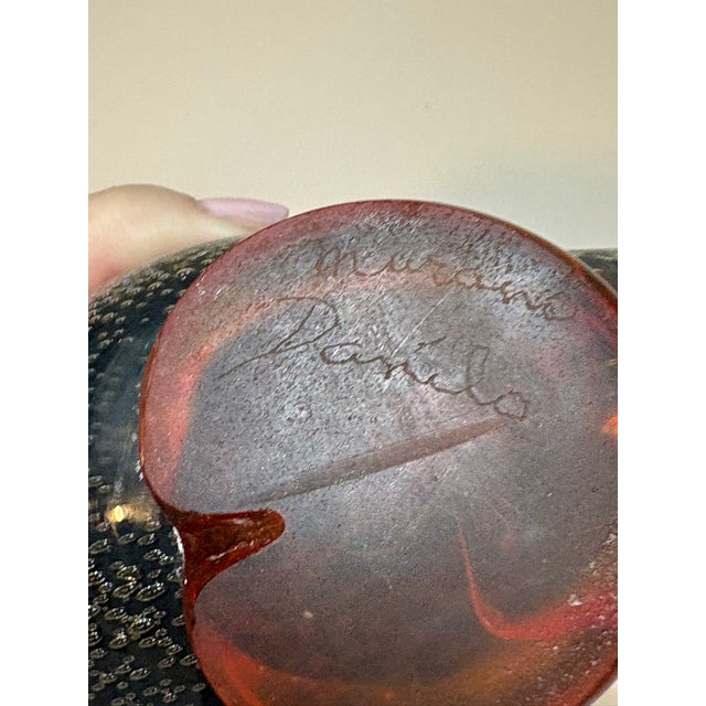 Vintage Signed Murano Black Swan Art Glass Sculpture Figurine Please note the amber-orange glass base has a visible...
