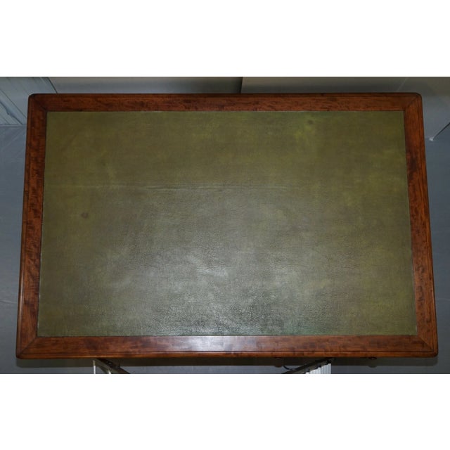 Victorian Late 19th Century Rare Victorian Four Sided Quad Pedestal Desk in Flamed Mahogany Green Leather For Sale - Image 3 of 11