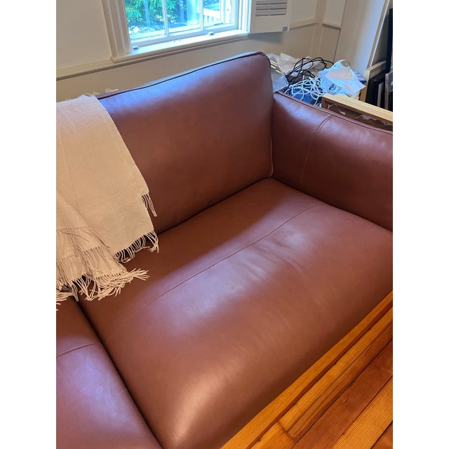 2020s Midcentury Modern Cognac Leather Sofa 91" New With Tag For Sale - Image 5 of 12