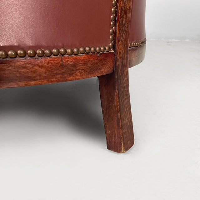 Austrian Burgundy Leather and Wood Tub Armchairs from Thonet, Early 1900s, Set of 2 For Sale - Image 18 of 18