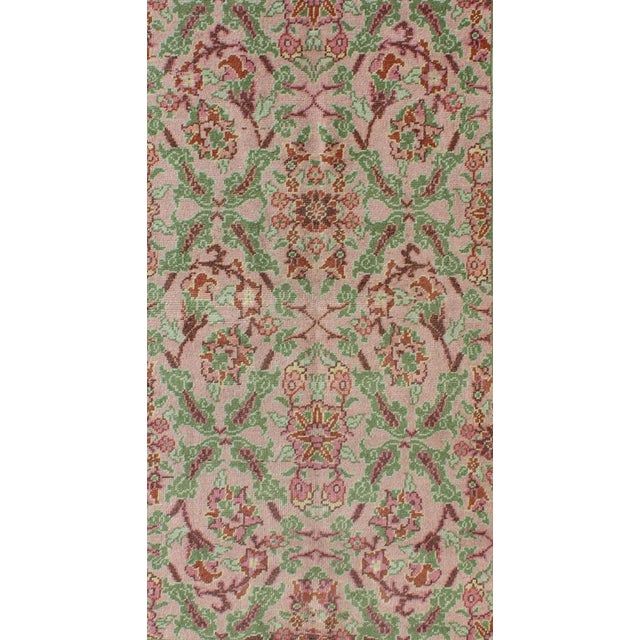 Pink, Ivory, Mocha Brown and Green Floral Design Mid-Century Turkish Oushak Rug For Sale - Image 4 of 9