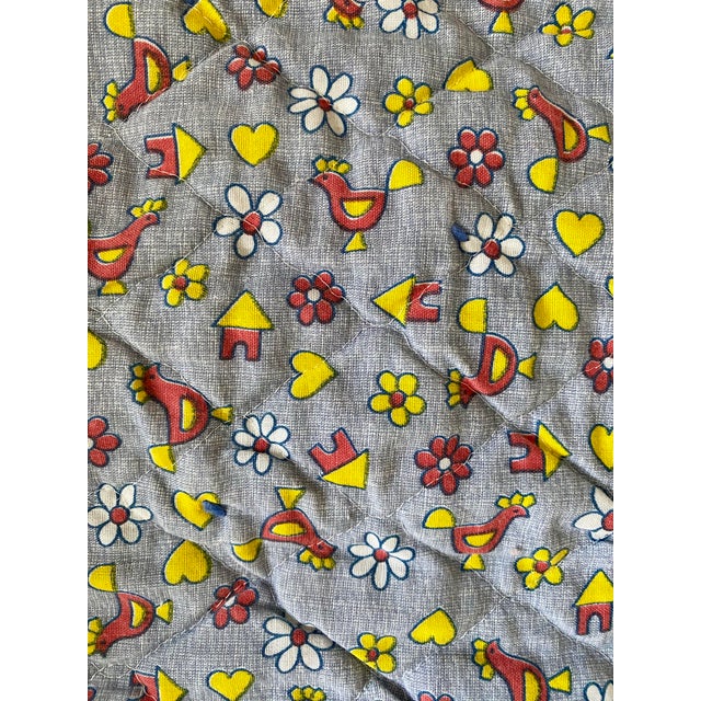 Textile Vintage 70s Patchwork Knit Quilt *Twin Size* Checkerboard Chickens Hearts Quilted Throw For Sale - Image 7 of 9