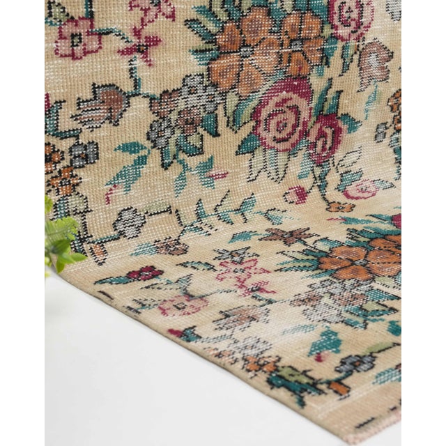 1970s Vintage Turkish Oushak Handmade Wool Cotton Brown Floral Area Rug For Sale - Image 4 of 11