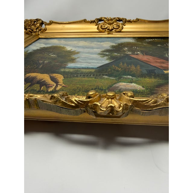 Mid 20th Century Signed European Pastoral Oil Painting in Ornate Rococo Gilt Frame With Grazing Sheep For Sale In Seattle - Image 6 of 12