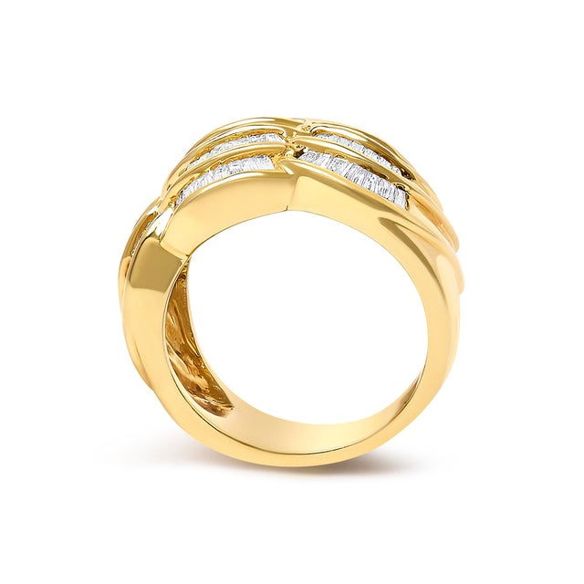14K Yellow Gold 1-1/3 Cttw Baguette Diamond Wave Design Band Ring, Size 7 For Sale In New York - Image 6 of 6