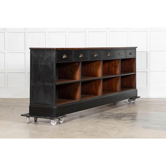 circa 1890 Monumental 19thC English Mahogany & Pine Shop Counter / Island W290 x D41.5 x H92 cm Internal shelf depth 38 cm...