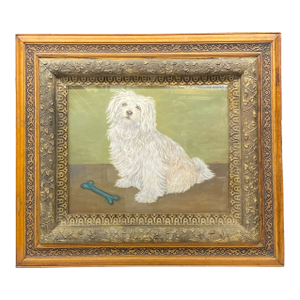Mid 20th Century Large Signed English Portrait of a White Maltese Terrier Dog