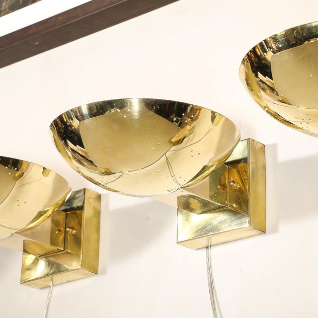 1950s Country of Origin Finland Item Type Set of Four Mid-Century Modernist Polished Brass Sconces by Paavo Tynell For Sale - Image 11 of 18