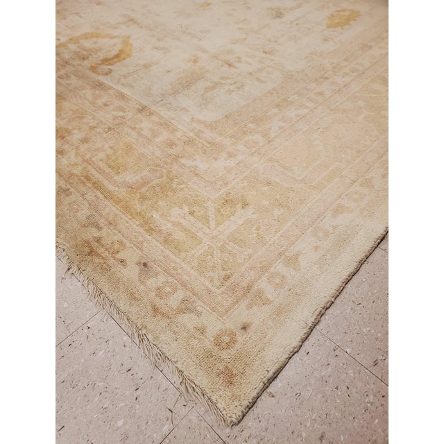 Textile Antique Angora Oushak Carpet, Handmade Oriental Rug, Shrimp, Taupe, Ivory, Fine For Sale - Image 7 of 12