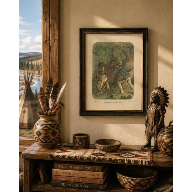 Kidnapping at the Red River – Antique Frontier Scene Lithograph, 1868 This dramatic hand-colored lithograph titled...