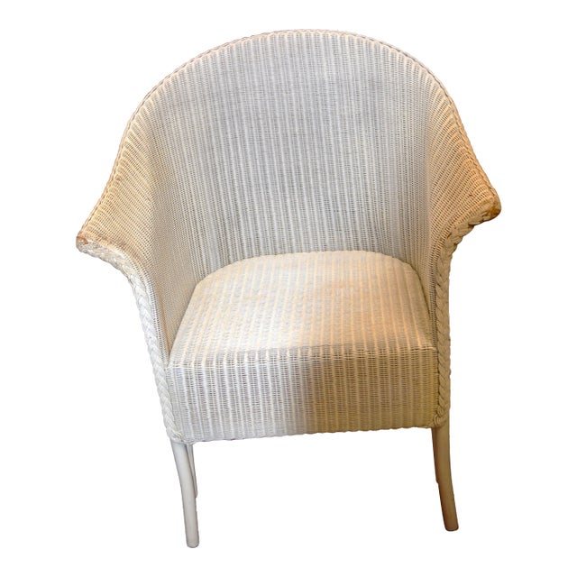 1970s Lloyd Loom Single White Wicker & Aluminum Arm Chair Porch Patio For Sale
