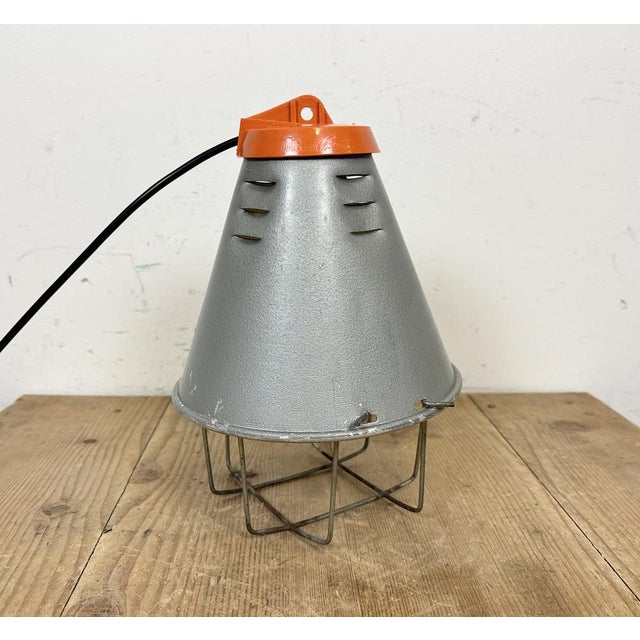 Industrial Grey Pendant Lamp in Aluminium Cage, 1970s For Sale - Image 11 of 16
