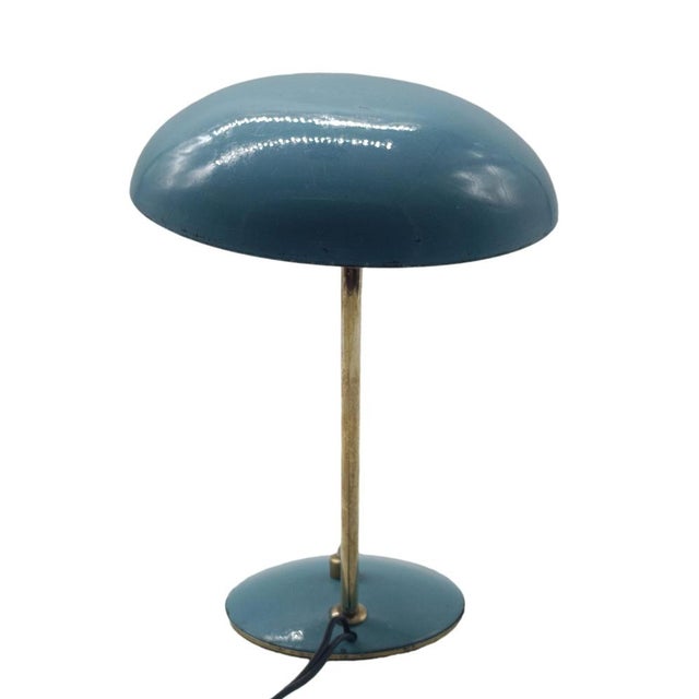 Blue Metal and Brass Table Lamp, Italy, 1950s For Sale - Image 6 of 13