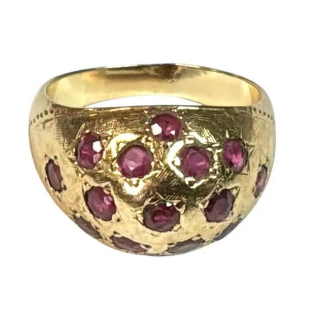 Ruby Red 10k Yellow Gold and Ruby Dome Ring Vintage For Sale - Image 8 of 8