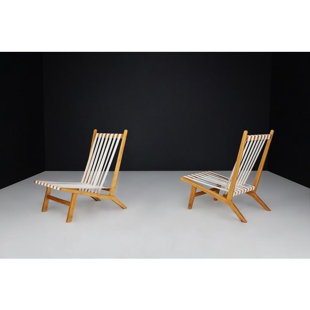 Mid-Century Scandinavian Lounge Chairs in Beech with New Canvas Straps by Børge Mogensen, 1960s, Set of 2 For Sale - Image 11 of 12