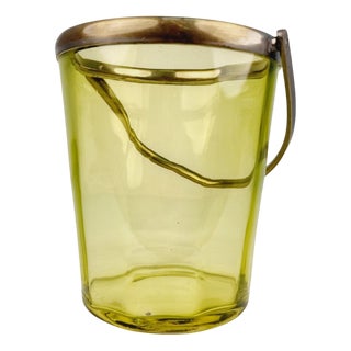 Mid-Century Modern Green Glass Ice Bucket with Metal Tongs For Sale