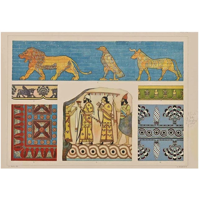 Decorative Motifs - Chaldean-Assyrian Styles is a print on ivory-colored paper realized after Andrea Alessio in the early...