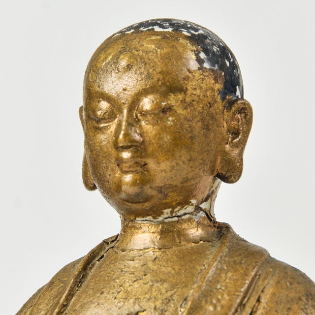 Late 19th Century Pair of Gilded Buddhist Monk Figures For Sale - Image 5 of 17