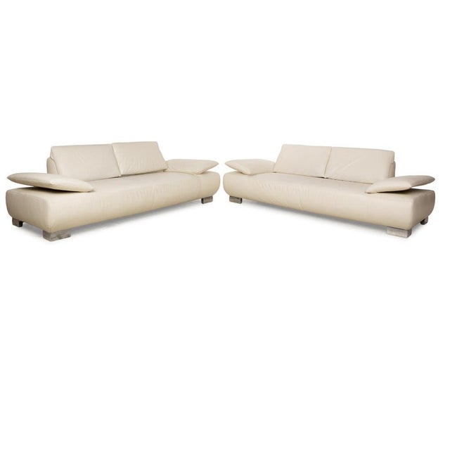 Leather Sofa Set in White Cream from Koinor Volare, Set of 2 For Sale - Image 14 of 14