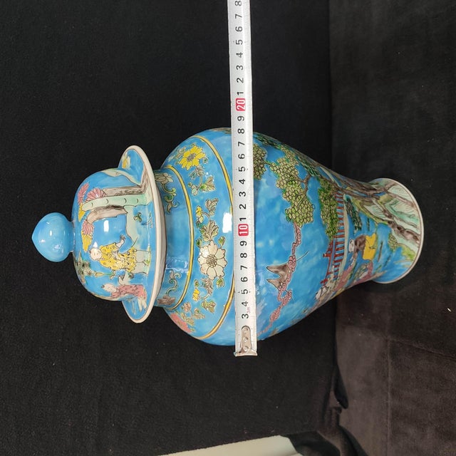 Chinese Ceramic Pot,Kangxi Marked Blue Ground FamilleVerte Porcelain Ginger Jar Hand Painted Playing Children Pattern For Sale - Image 12 of 12