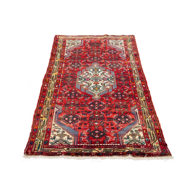 Persian 1960s 1960s Persian Hamadan Wool Rug With Medallion Motif in Red For Sale - Image 3 of 7