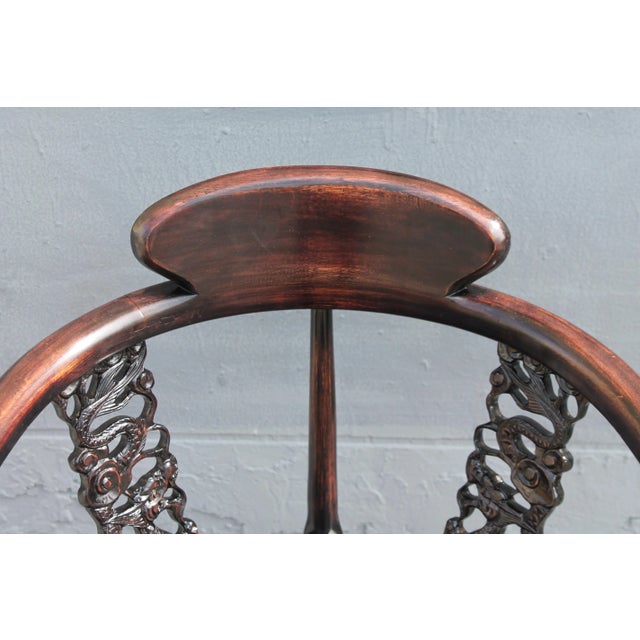 Asian Antique Antique Asian Meticulously Carved Mahogany Corner Chair For Sale - Image 3 of 11