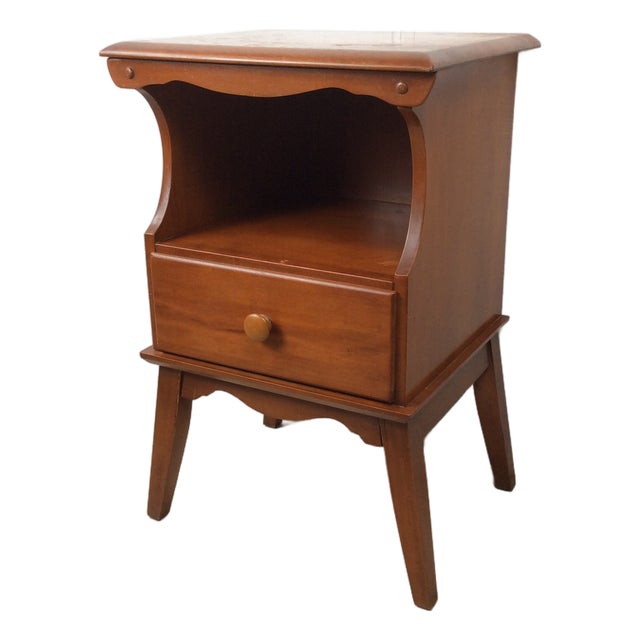 Mid Century Colonial Revival Solid Maple Nightstand With Drawer and Tall Tapered Legs For Sale