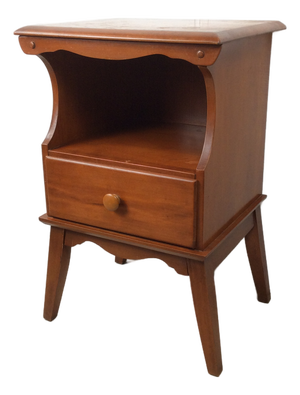 Mid Century Colonial Revival Solid Maple Nightstand With Drawer and Tall Tapered Legs