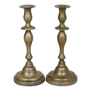 Turned Brass Candlestick Holders - a Pair For Sale