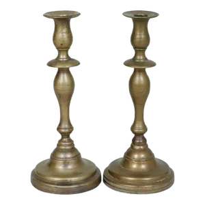 Turned Brass Candlestick Holders - a Pair