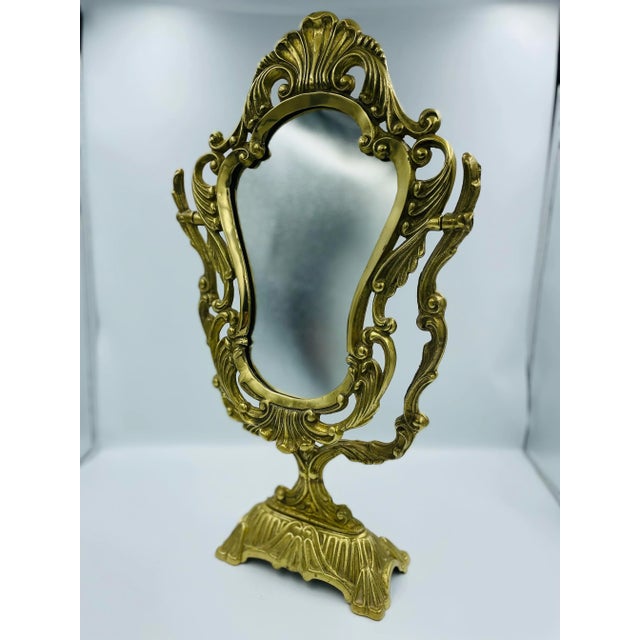 Late 20th Century Heavy Brass Classical-Style Vanity Mirror For Sale - Image 12 of 12