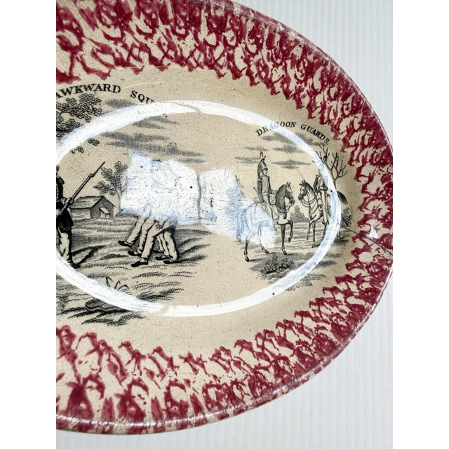 Red Antique Red Transfer & Sponge Ware Platter Awkward Squad/ Dragoon Guards Military For Sale - Image 8 of 11