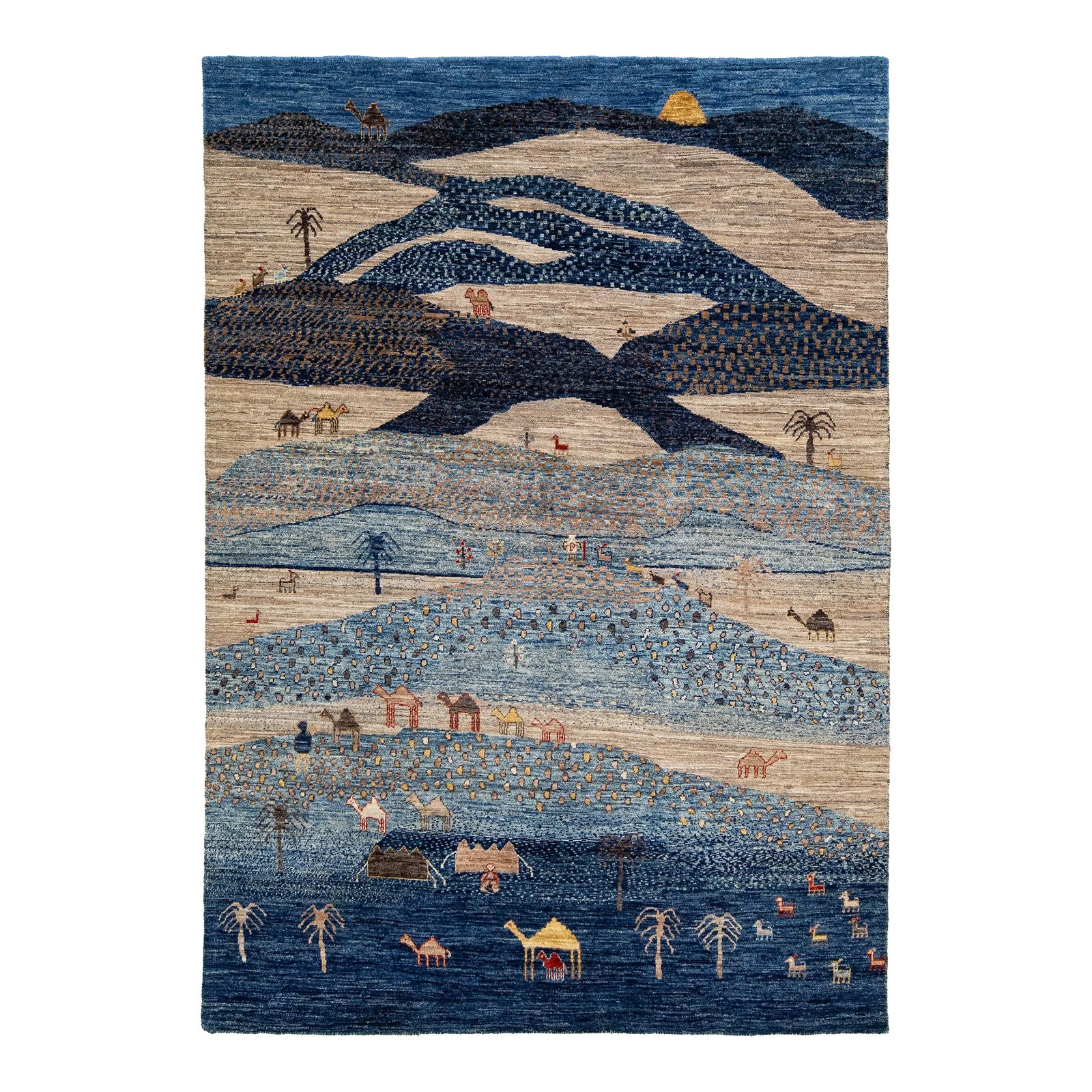 Handmade Modern Gabbeh Style Wool Rug in Blue With Pictorial Motif ...