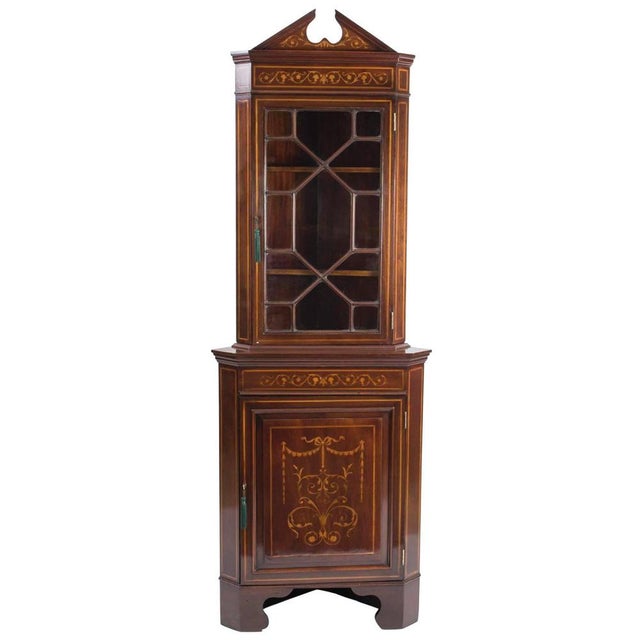 Brown Late Victorian Marquetry Corner Cabinet For Sale - Image 8 of 8