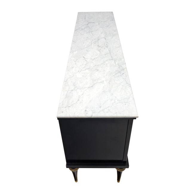 Black French Louis XVI Ebonized Mahogany Four-Door Buffet With Carrara Marble, Circa 1910 For Sale - Image 8 of 9