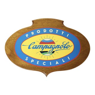 Italian Campagnolo Cycling Wooden Sign For Sale
