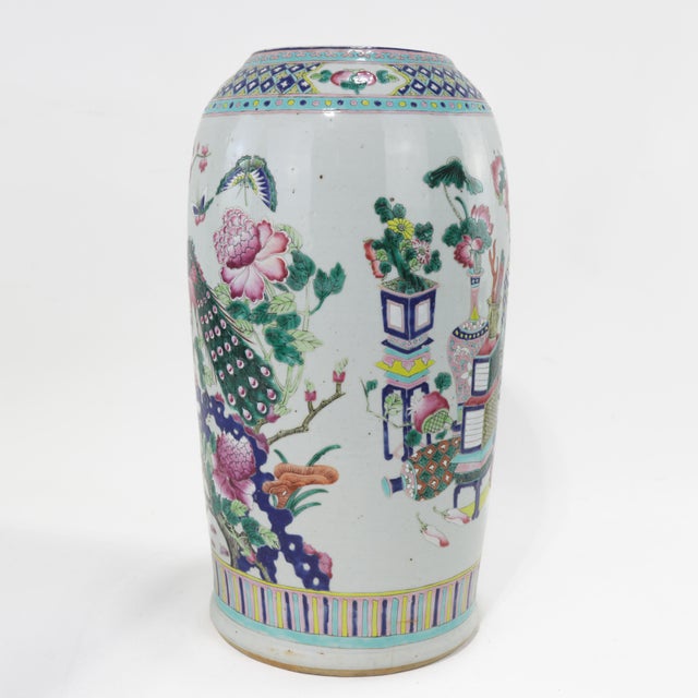 Chinese Famille Rose Porcelain Palace Vase With Scholar’s Objects For Sale - Image 4 of 12