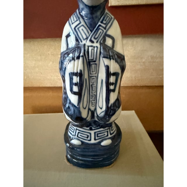 Ceramic Vintage Blue and White Monkey Figure, Attributed to Andrea by Sadek, Chinese Zodiac Style Figurine For Sale - Image 7 of 9