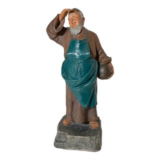 19th Century Handmade Antique German Deponirt Terracotta Pottery Monk Friar Sculpture Statue For Sale