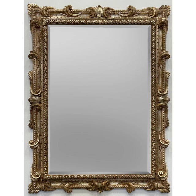 Late 20th Century Vintage Overscaled Italian Neoclassical Style Carved Wood Beveled Mirror For Sale - Image 5 of 5