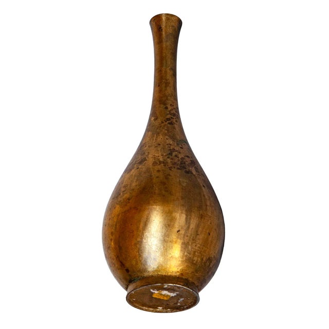 Bronze Mid-Century Japanese Petite Gilt & Acidwashed Bronze Bud Vase For Sale - Image 8 of 9