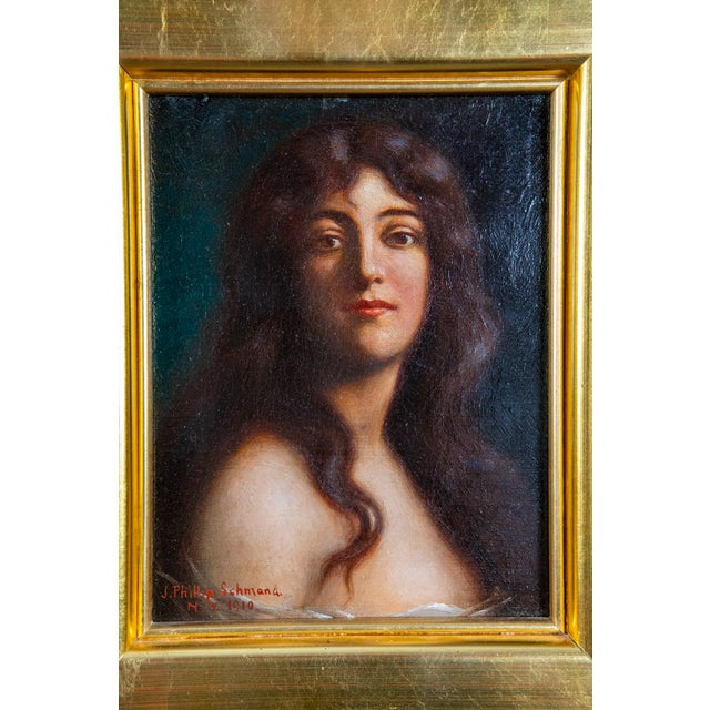 SCHMAND, James Phillip, (American, 1871-1942): Portrait of Young Brunette Beauty, Oil on Canvas. Signed and dated at lower...