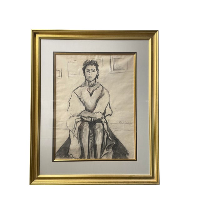 1980s 1980s Abstract Charcoal and Pencil Portrait Drawing of a Woman by Michael Thomas, Framed For Sale - Image 5 of 5