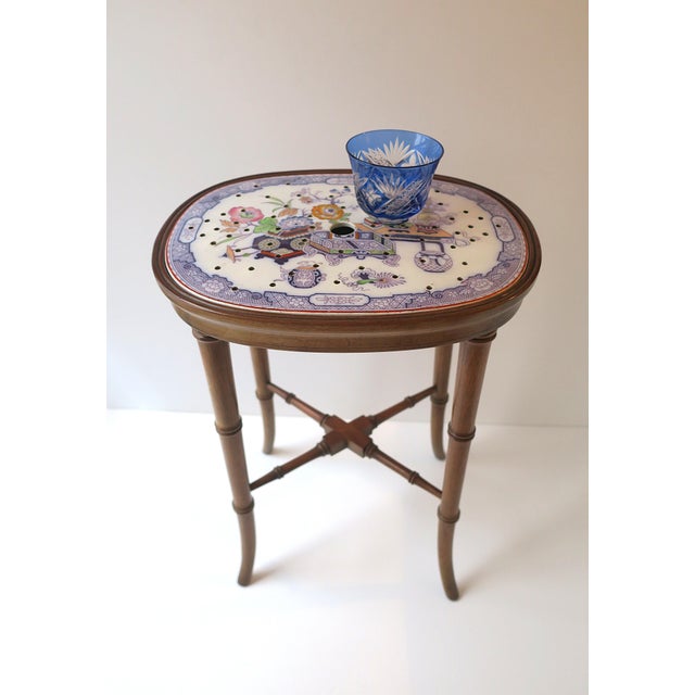 Ceramic English Faux-Bamboo Mahogany Accent Drinks Table With Porcelain Top, Circa Early-20th C For Sale - Image 7 of 14