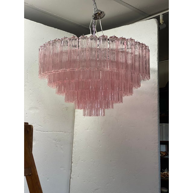 Contemporary Pink "Tronchi" Murano Glass Chandelier in Venini Style For Sale - Image 12 of 12