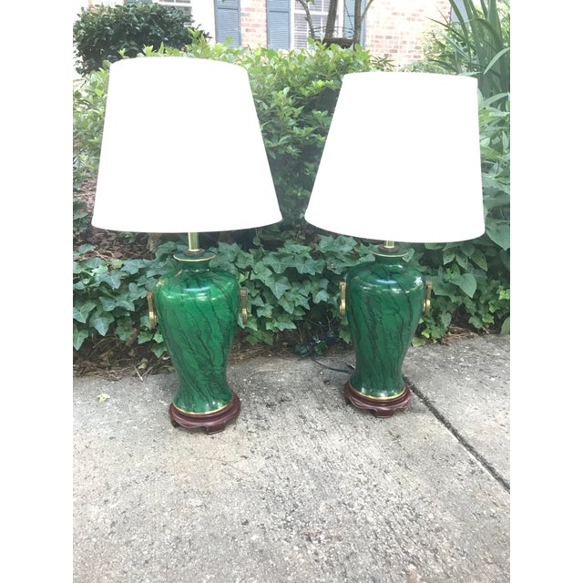 Faux Malachite Ginger Jar Lamps - a Pair For Sale In Raleigh - Image 6 of 7