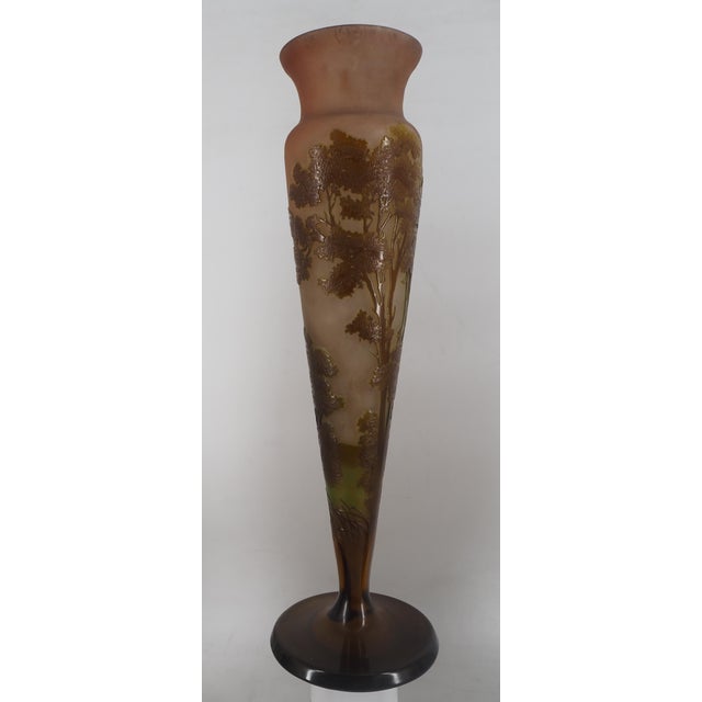 Emile Galle Glass paste vase with forest decor Multi-layered glass acid-etched in cameo and reworked in roulette Cameo...